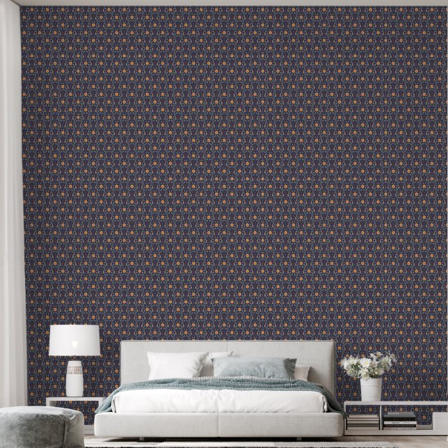 Elegante Frühlingsflorale Muster Dunkel Lila Tapete (Schlafzimmer)