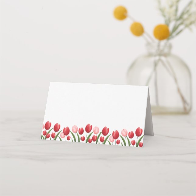 Elegante Frühlingstracht Blume Tulip Rosa und Rot Platzkarte (Vorderseite)