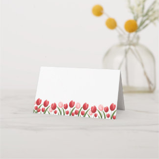 Elegante Frühlingstracht Blume Tulip Rosa und Rot Platzkarte