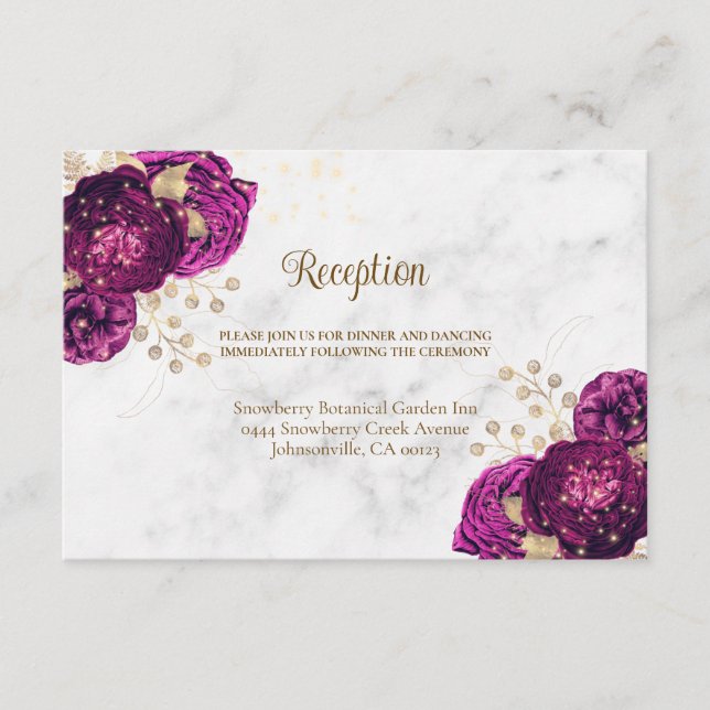 Elegante Fuchsia Floral Gold Wedding Begleitkarte (Vorderseite)