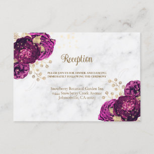 Elegante Fuchsia Floral Gold Wedding Begleitkarte