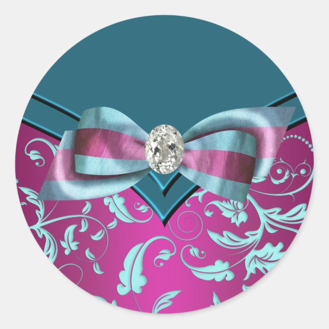 Elegante Fuchsia Hot Pink Aquamarin Blue Stickers (Vorderseite)