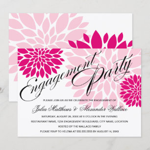 Elegante Fuchsia Pink Floral Burst Engagement Part Einladung