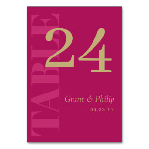 Elegante Fuchsia Pink & Gold Typografie Tischnummer