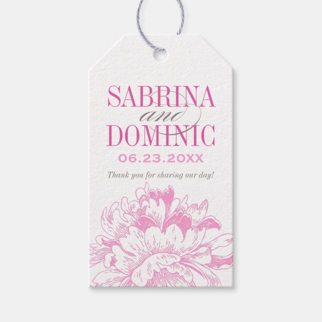 Elegante Fuchsia Pink und Gray Bloral Peony Weddin Geschenkanhänger (Vorderseite)