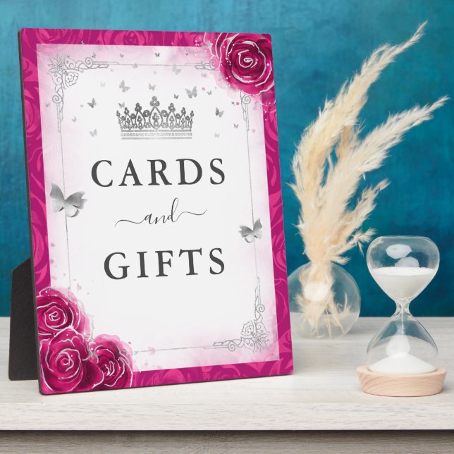 Elegante Fuchsia Silver Crown Cards und Gifts Zeic Fotoplatte (Seite)