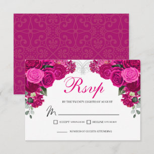 Elegante Fuchsia Silver Floral UAWG Enclosure Card RSVP Karte