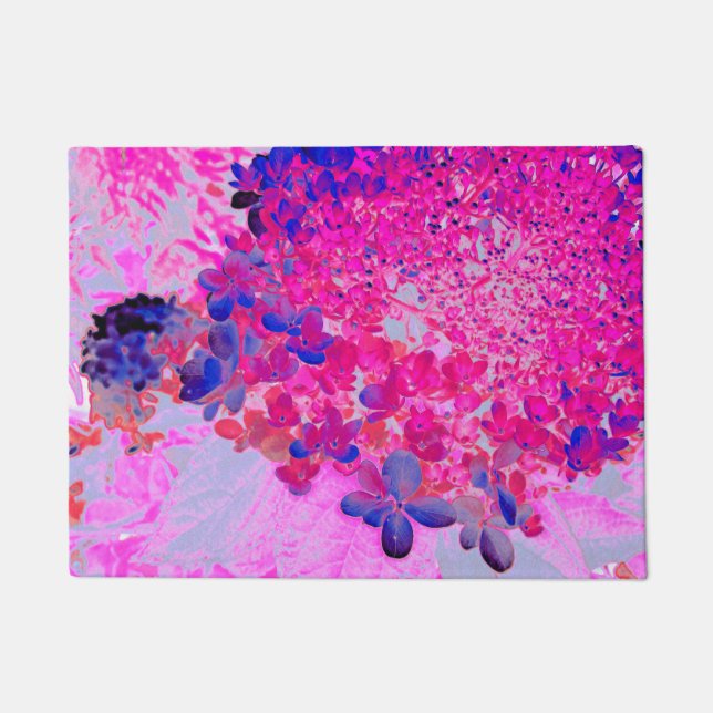 Elegante Fuchsia und dunkelblaue Limelight Hydrang Fußmatte (Vorderseite)