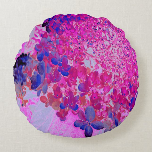 Elegante Fuchsia und dunkelblaue Limelight Hydrang Rundes Kissen (Vorderseite)