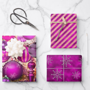 Elegante Fuchsia Weihnachtsfeiertage Geschenkpapier Set