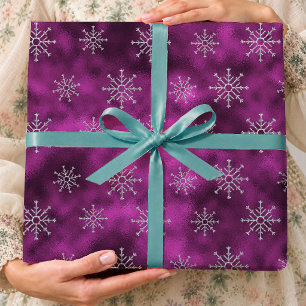 Elegante Fuchsia Weihnachtsschneeflocken Geschenkpapier