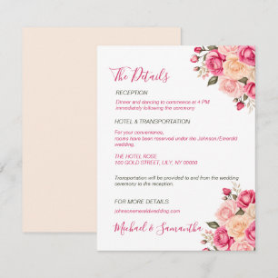 Elegante Fuchsiapink- und Elfenbeinrosen-Hochzeit Begleitkarte