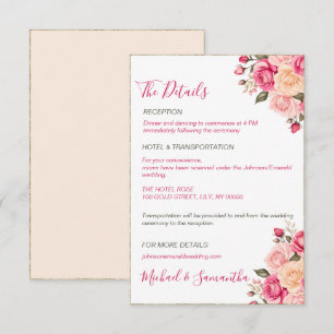 Elegante Fuchsiapink- und Elfenbeinrosen-Hochzeit Begleitkarte
