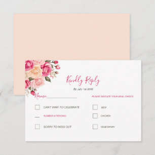 Elegante Fuchsiapink- und Elfenbeinrosen-Hochzeit RSVP Karte