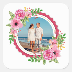 Elegante Fügen Sie Ihr eigenes Foto Hochzeitsticke Quadratischer Aufkleber