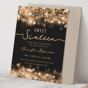 Elegante Funkellichter Sweet Sixteen Gold Einladung