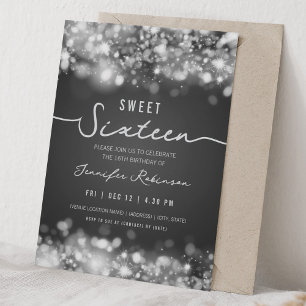 Elegante Funkellichter Sweet Sixteen Silber  Einladung