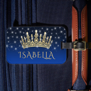 Elegante Funkelnd Crown & Stars Royal Blue & Gold Gepäckanhänger