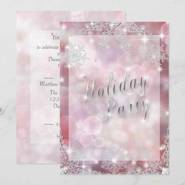 Elegante Funkelnd Deep Rose Bokeh Weihnachten Part Einladung (Vorne/Hinten)