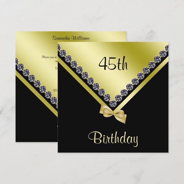 Elegante Funkelnd Diamanten & Goldbude 45. Geburts Einladung (Vorne/Hinten)