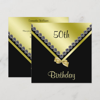 Elegante Funkelnd Diamonds & Gold Bow 50. Geburtst Einladung