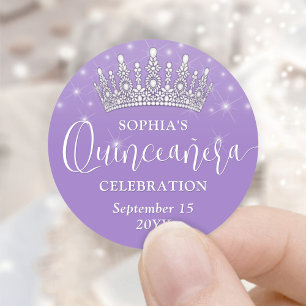 Elegante funkelnde Quinceañera-Krone Lila Violett Runder Aufkleber