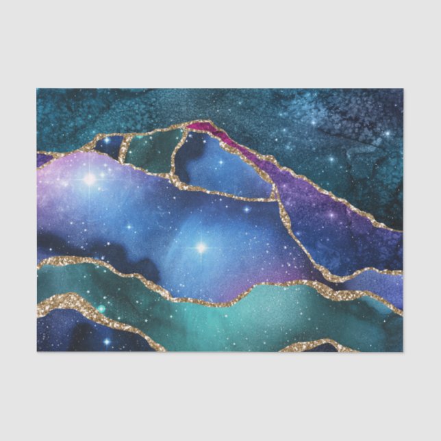 Elegante Galaxy Stars Mystic Blue Seidenpapier (Vorderseite)