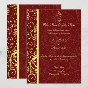 Elegante Ganapati Rot-u. Goldhochzeits-Einladungen Einladung