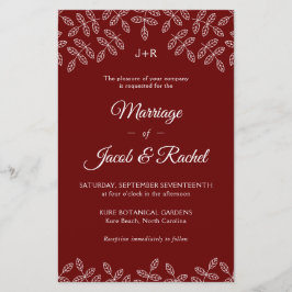 Elegante Garden Blätter Dark Red Wedding Einladung