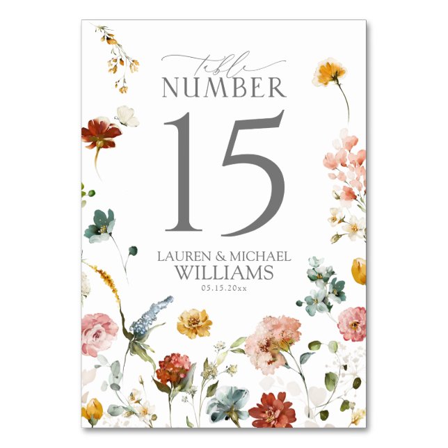Elegante Garden Blume Watercolor Empfang Tischnummer (Vorderseite)