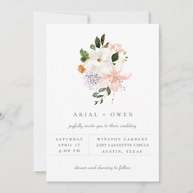 Elegante Garden Floral Bouquet Einladung Hochzeit (Vorderseite)
