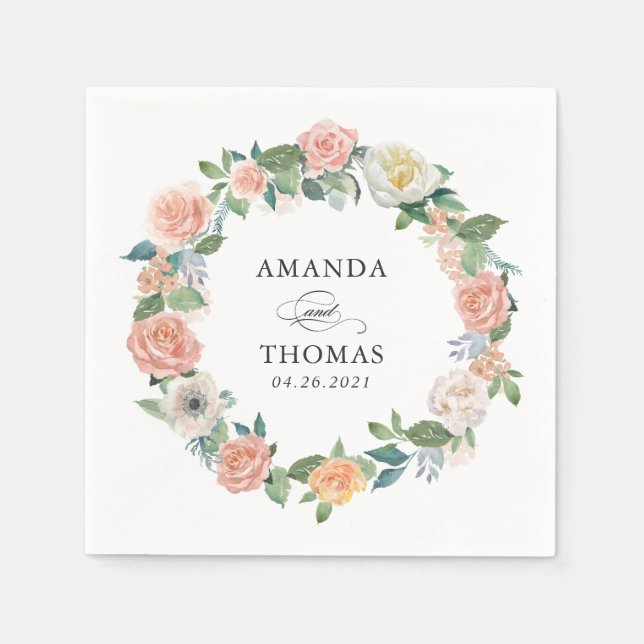 Elegante Garden Rose Blumenkraut Hochzeit Serviette (Vorderseite)