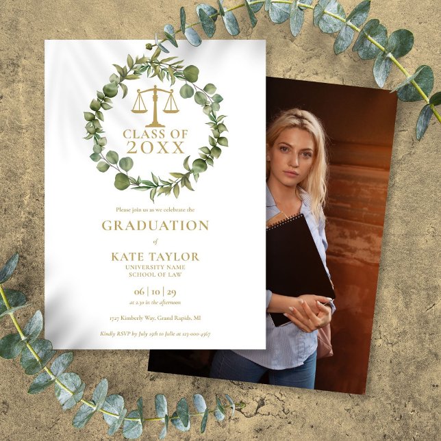 Elegante Garland Foto Law School Graduation Party Einladung (Elegant Garland Photo Law School Graduation Party Invitation)