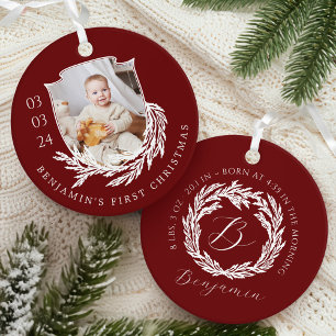 Elegante Garland Wreath Wappen Baby First Christma Ornament Aus Metall