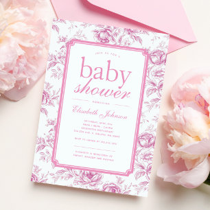 Elegante Garten-Pink-Chinoiserie-Baby-Party Einladung