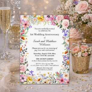 Elegante Gartenblumen 1. Hochzeitstag Einladung