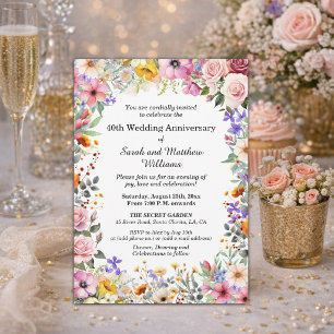 Elegante Gartenblumen 40. Hochzeitstag Einladung