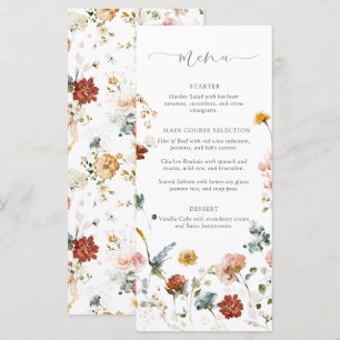 Elegante Gartenblumen Aquarell-Junggesellinnenabsc Menükarte