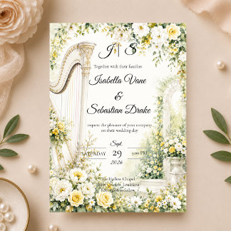 Elegante Gartenharfe Romantik-Hochzeit Einladung