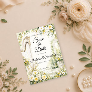 Elegante Gartenharfe Romantik-Hochzeit Save The Date
