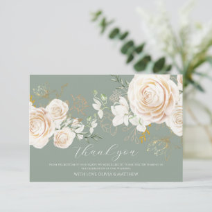 Elegante Gartenrosen Salbeigrün Goldene Hochzeit Dankeskarte