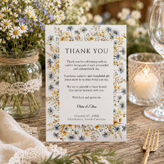 Elegante Gartenwildblumen Hochzeit Danke