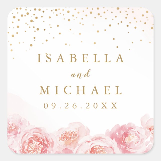 Elegante Gastgeschenk Hochzeit aus Rosa und Rosa Quadratischer Aufkleber (Vorderseite)
