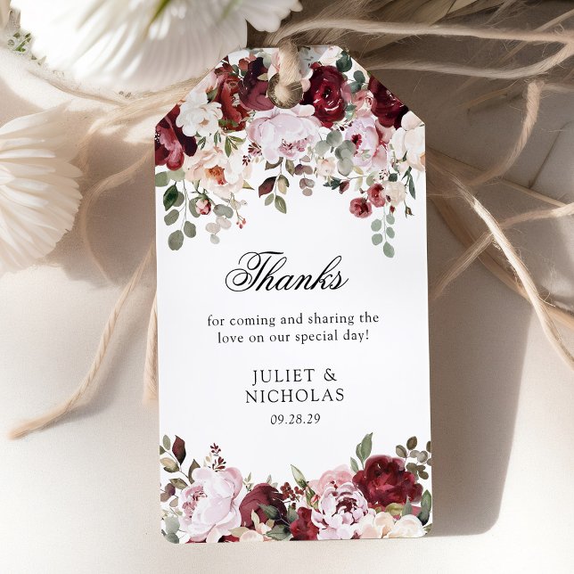 Elegante Gastgeschenk Hochzeit Burgund & Blush Geschenkanhänger (Von Creator hochgeladen)