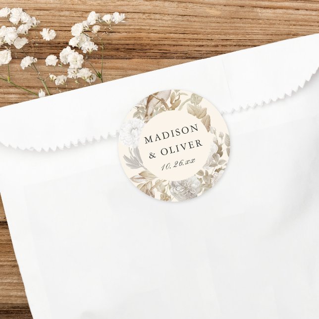 Elegante Gastgeschenk Hochzeit der Erthy Floral Cr Runder Aufkleber (Von Creator hochgeladen)