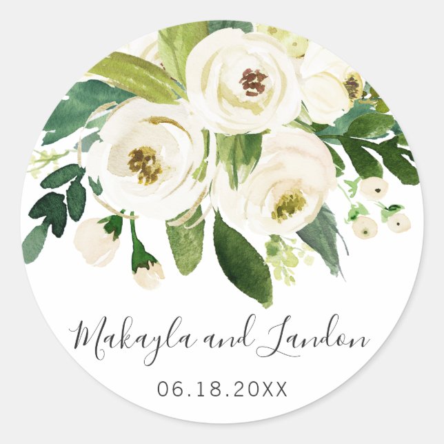 Elegante Gastgeschenk Hochzeit Weißes Wasser Runder Aufkleber (Vorderseite)