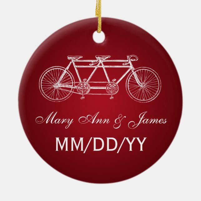 Elegante Gastgeschenk Hochzeits-Tandemfahrrad-Rot Keramikornament (Hinten)