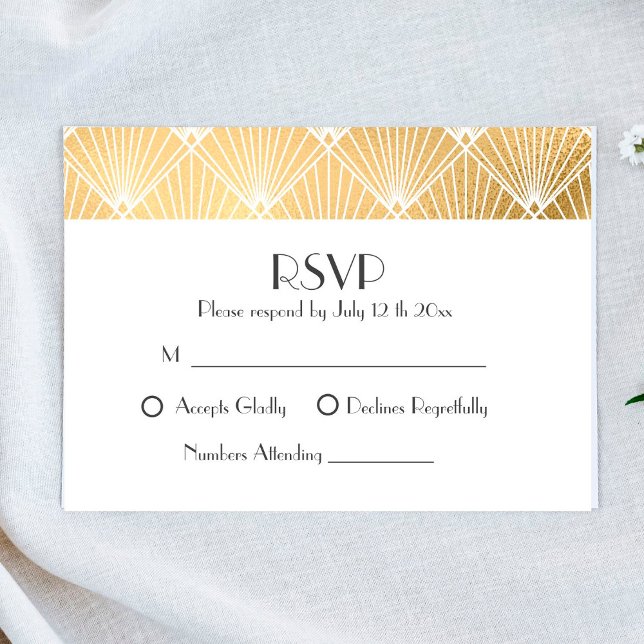 Elegante Gatsby Art Deco Gold Wedding RSVP Karte (Von Creator hochgeladen)