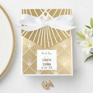 Elegante Gatsby Art Deco Weiße und Goldene Hochzei Geschenkschachtel