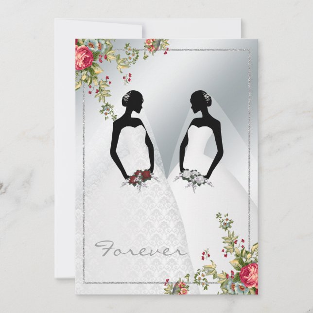 Elegante Gay Silver Damask Hochzeit Einladung (Vorderseite)